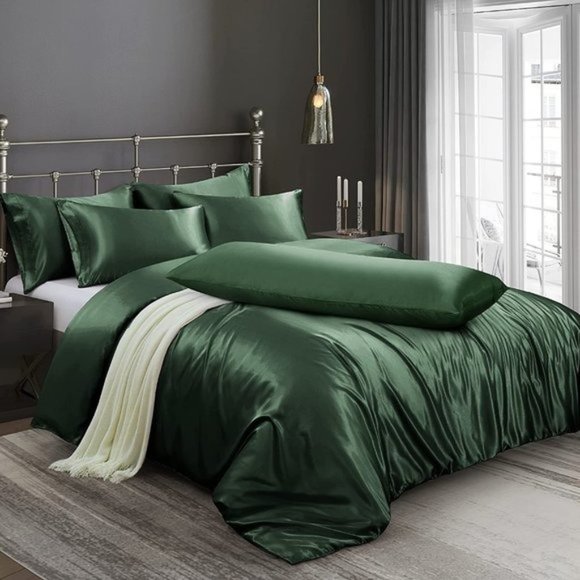 New6 Pieces Satin Duvet Cover King Size Luxury Silky Bedding Duvet Cov…